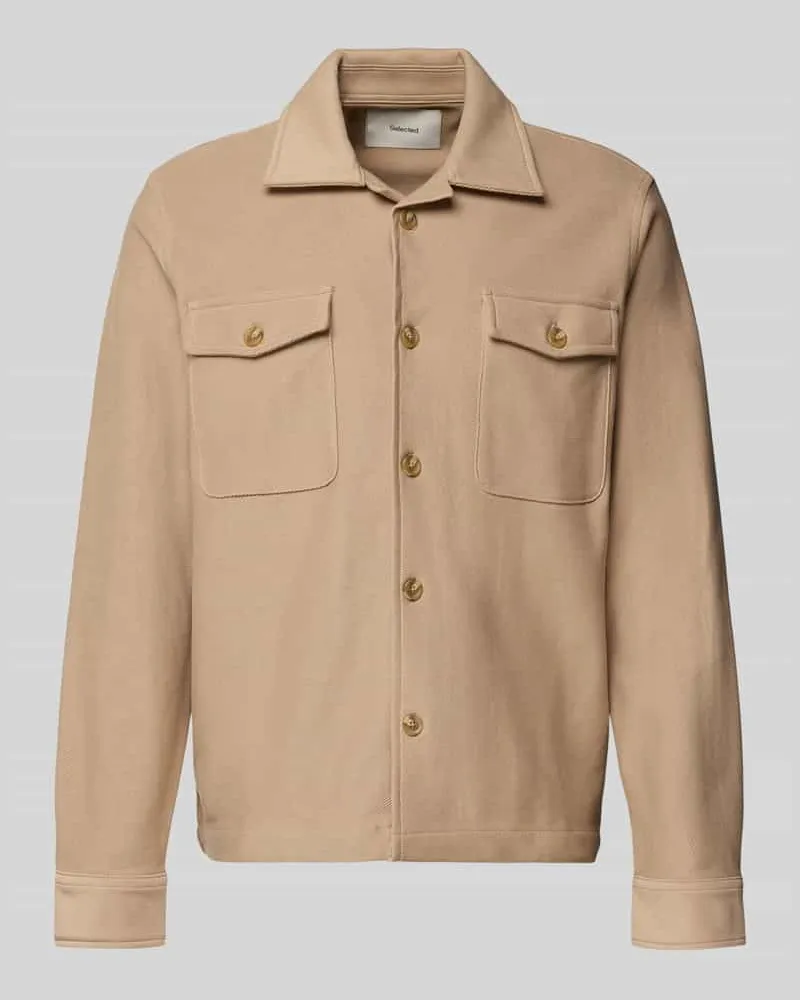 Selected Homme Regular Fit Hemdjacke aus reiner Bio-Baumwolle Modell 'OLIVER Taupe
