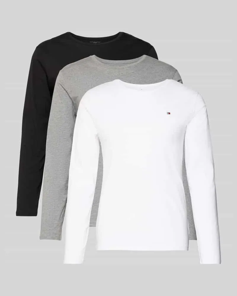 Tommy Hilfiger Regular Fit Langarmshirt aus reiner Baumwolle im 3er-Pack Anthrazit
