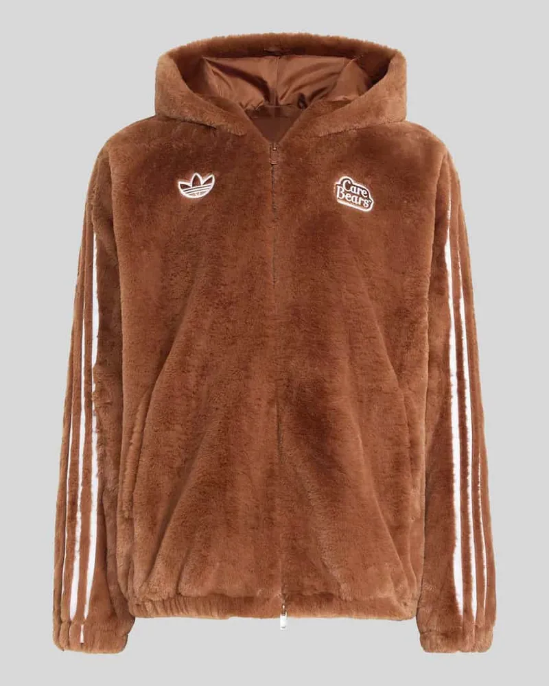 adidas Relaxed Fit Teddyjacke mit Kapuze und Patches Schoko