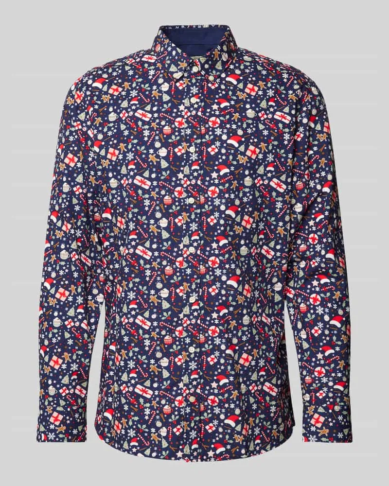 MONTEGO Freizeithemd mit Knopfleiste Marine