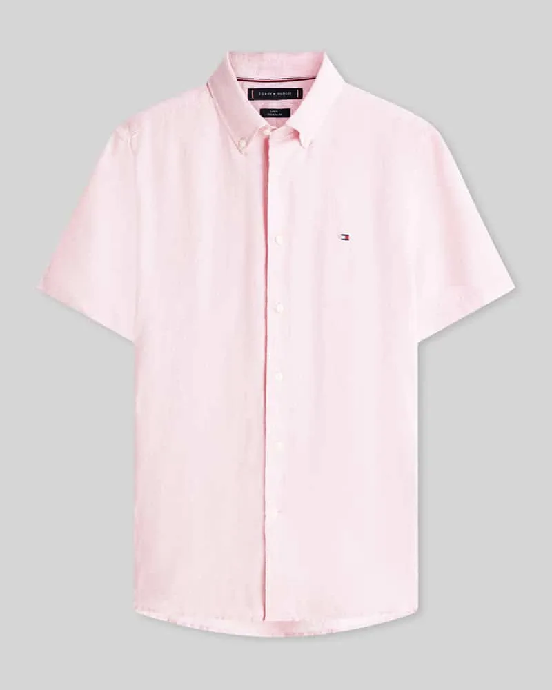 Tommy Hilfiger Regular Fit Kurzarmhemd aus reinem Leinen Rosa