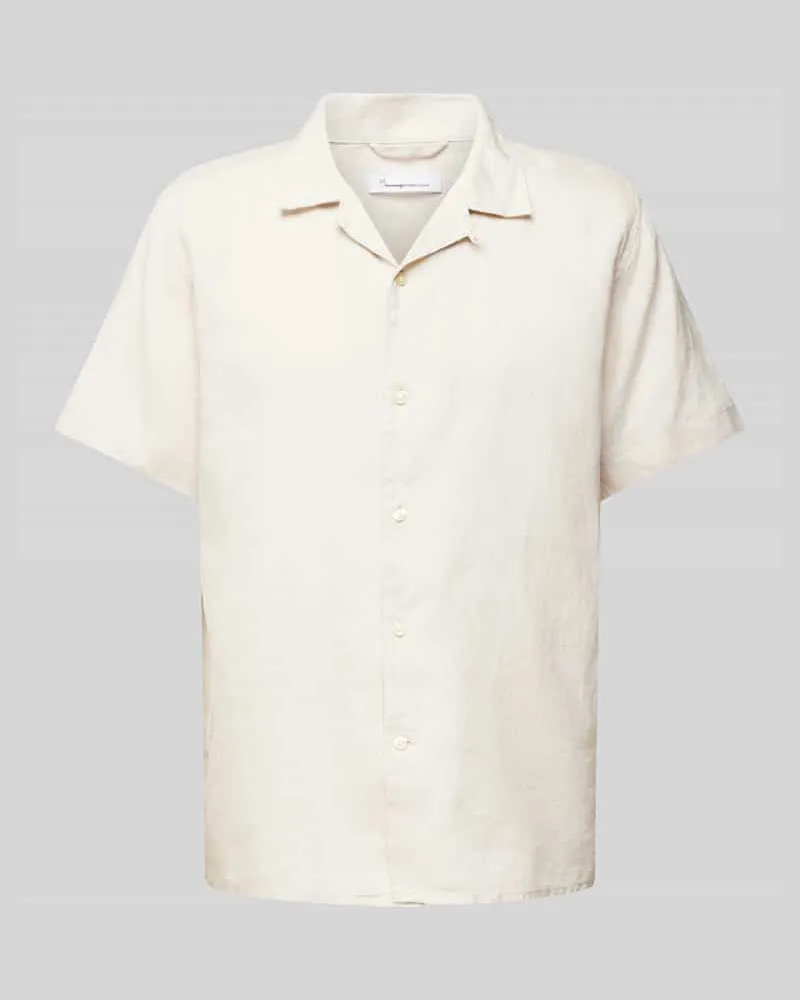 Knowledge Cotton Apparel Box Fit Freizeithemd mit Reverskragen Beige