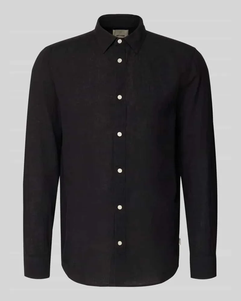 Only & Sons Slim Fit Freizeithemd aus Baumwoll-Leinen-Mix Modell 'CAIDENLS SOLID Black