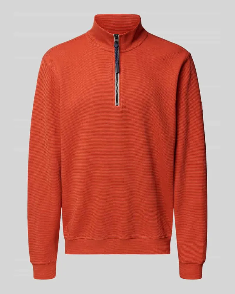 Lerros Regular Fit Troyer mit Stehkragen und Reißverschluss Dunkelorange