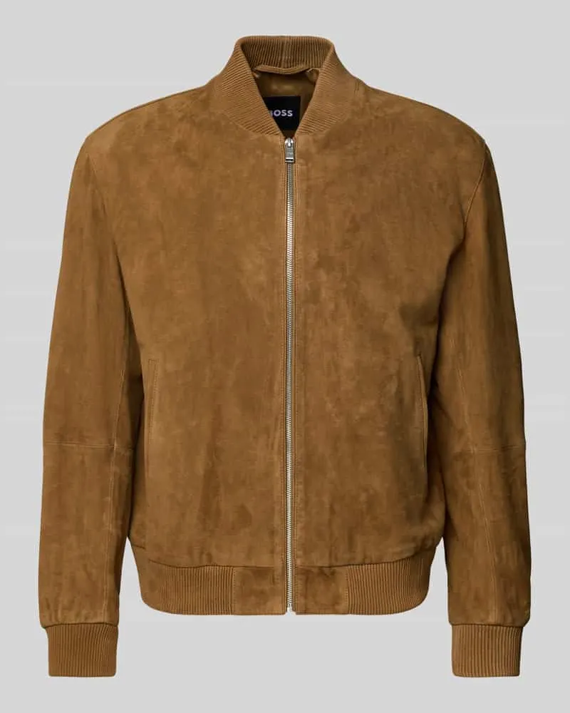 HUGO BOSS Regular Fit Lederjacke aus echtem Ziegenvelours Modell 'H-MULLER Beige