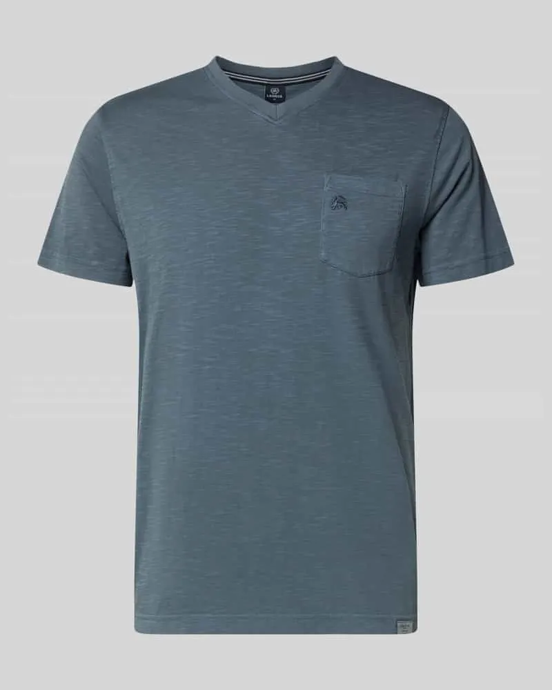 Lerros Regular Fit T-Shirt mit V-Ausschnitt Rauchblau