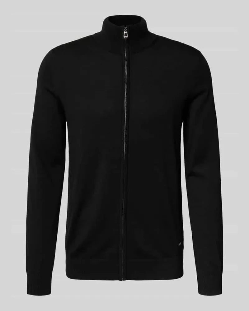 JOOP! Strickjacke aus Schurwolle mit Stehkragen Modell 'Davis Black