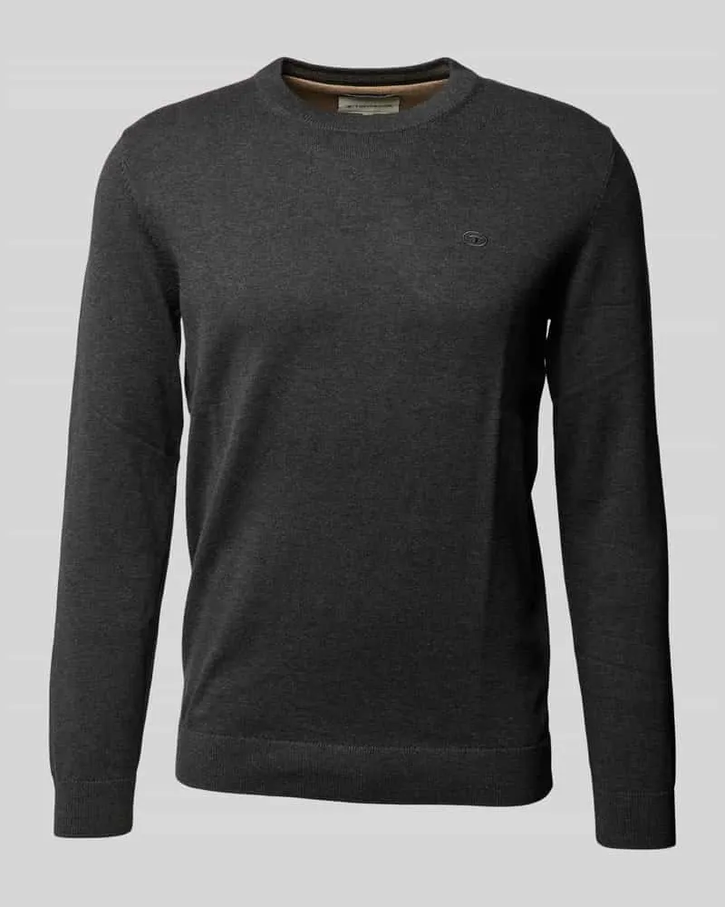 Tom Tailor Regular Fit Strickpullover aus reiner Baumwolle mit Rundhalsausschnitt Anthrazit