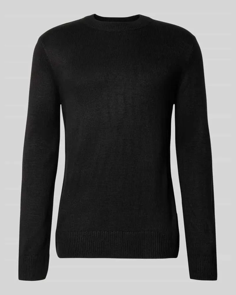 Tom Tailor Regular Fit Strickpullover aus Rippstrick Black