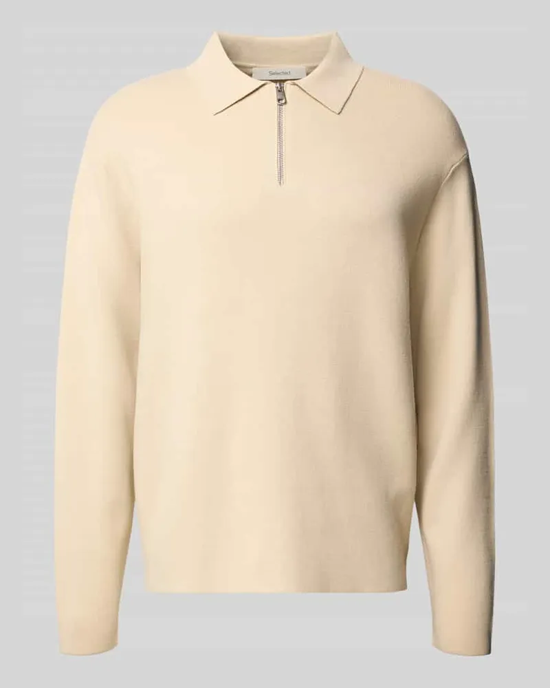 Selected Regular Fit Pullover mit Half Zip Offwhite