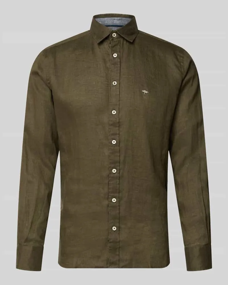 Fynch-Hatton Slim Fit Leinenhemd mit Haifischkragen Oliv