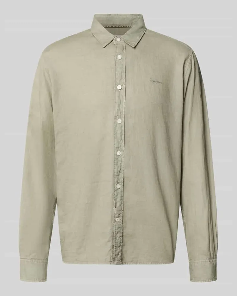 Pepe Jeans Regular Fit Freizeithemd aus Leinen-Baumwoll-Mix Modell 'PAYTON Oliv