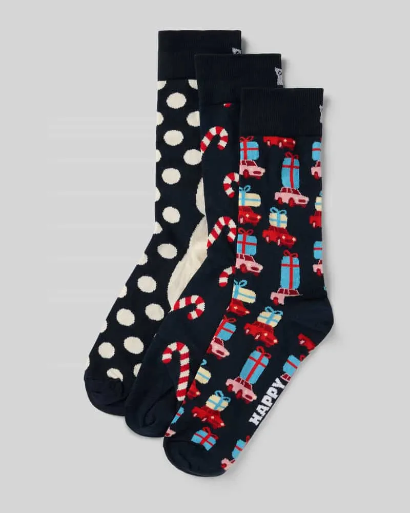Happy Socks Socken im 3er-Pack Modell 'Holiday Navy Gift Set Dunkelblau