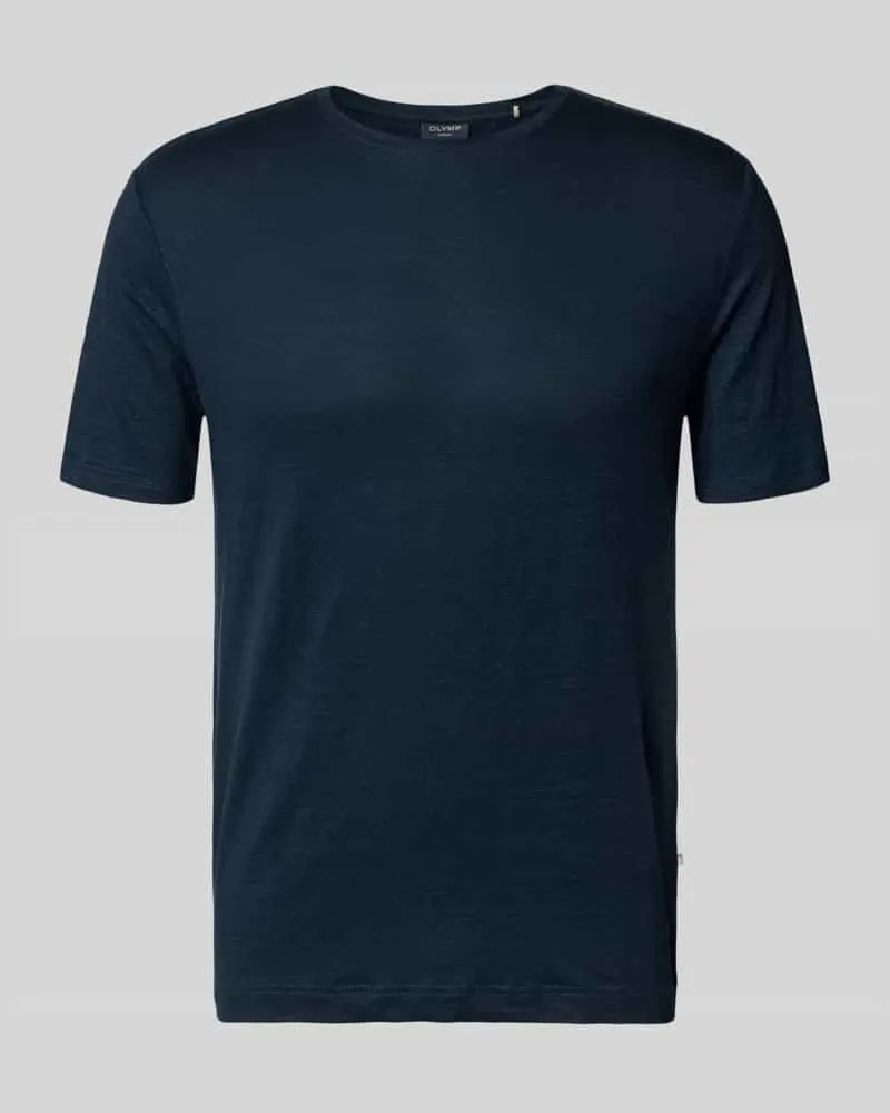 Olymp T-Shirt aus Leinen-Elasthan-Mix mit Rundhalsausschnitt Marine