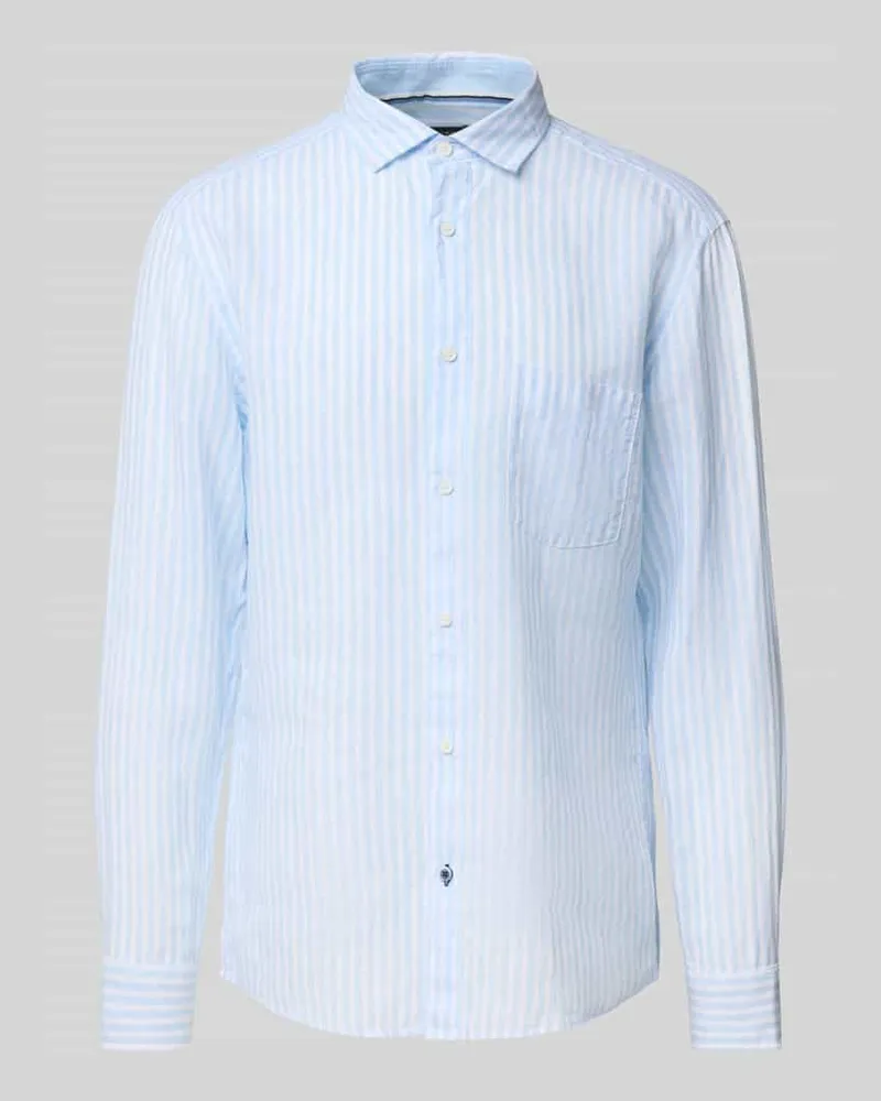 Olymp Regular Fit Leinenhemd mit Brusttasche Hellblau