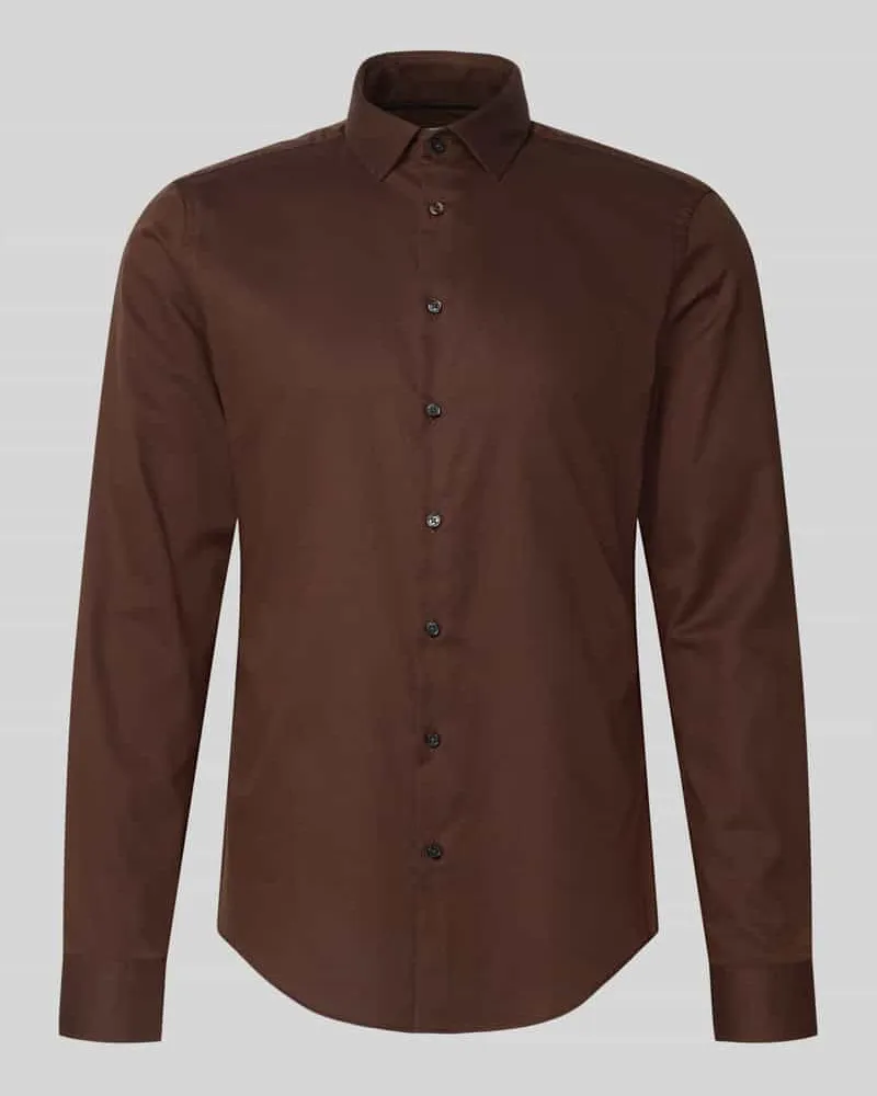 JAKE*S Slim Fit Business Hemd aus Baumwolle mit Kentkragen Mittelbraun