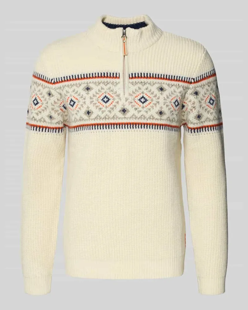 Ragman Norwegerpullover aus Woll-Mix mit Troyer-Kragen Offwhite