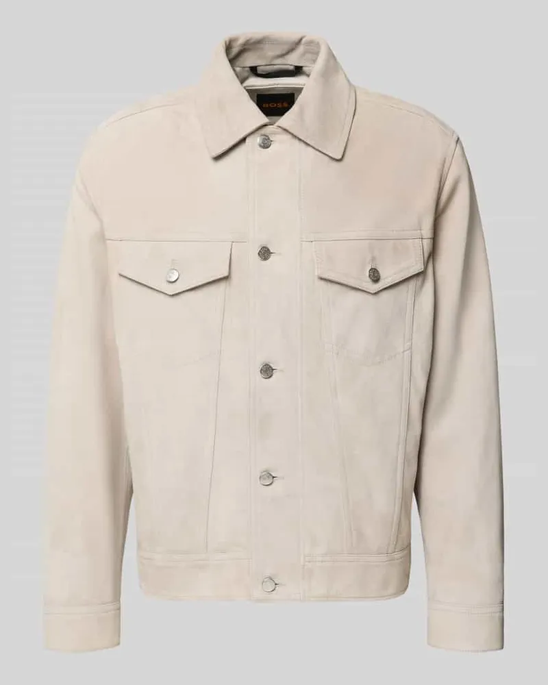 HUGO BOSS Regular Fit Lederjacke aus echtem Ziegenleder Modell 'JOHOT Sand