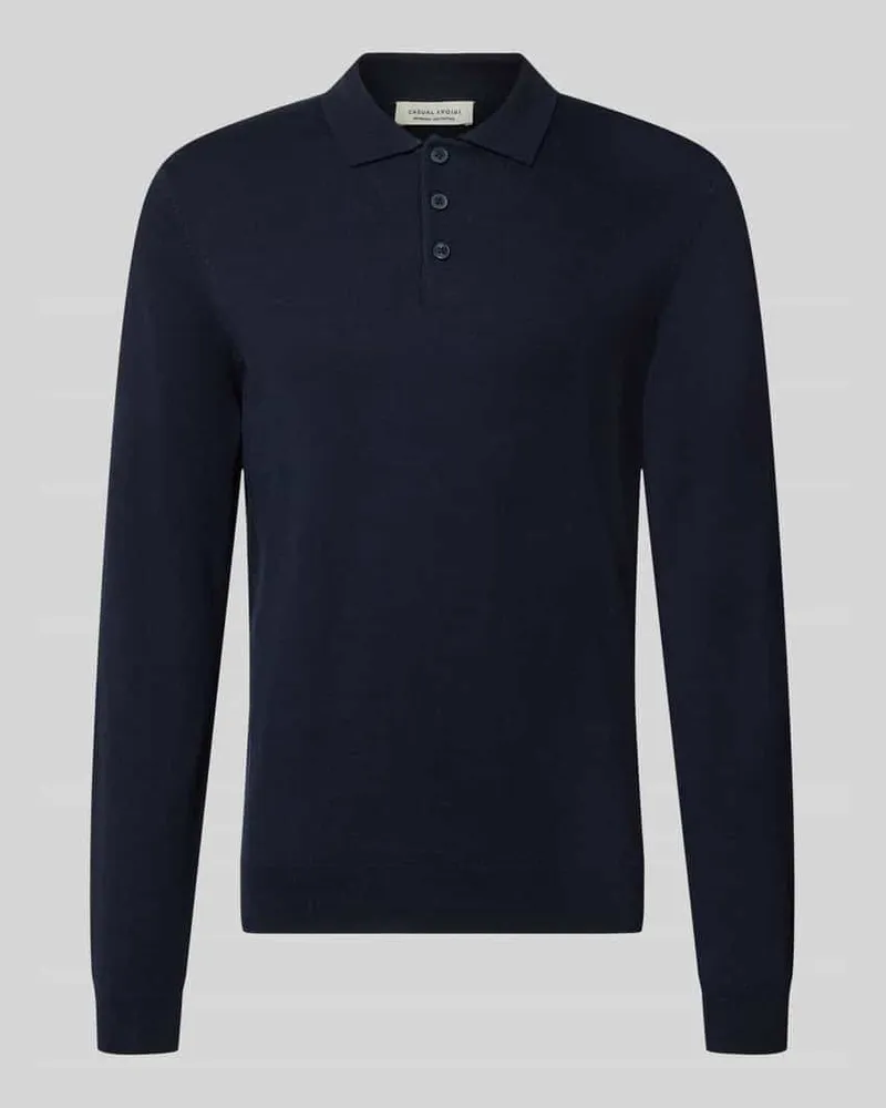 Casual Friday Regular Fit Strickpullover aus Baumwoll-Mix mit Kaschmir-Anteil Dunkelblau