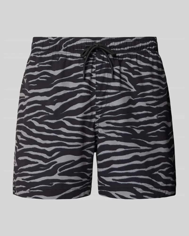 Jack & Jones Regular Fit Badeshorts mit Allover-Animal-Print Modell 'Maui Black