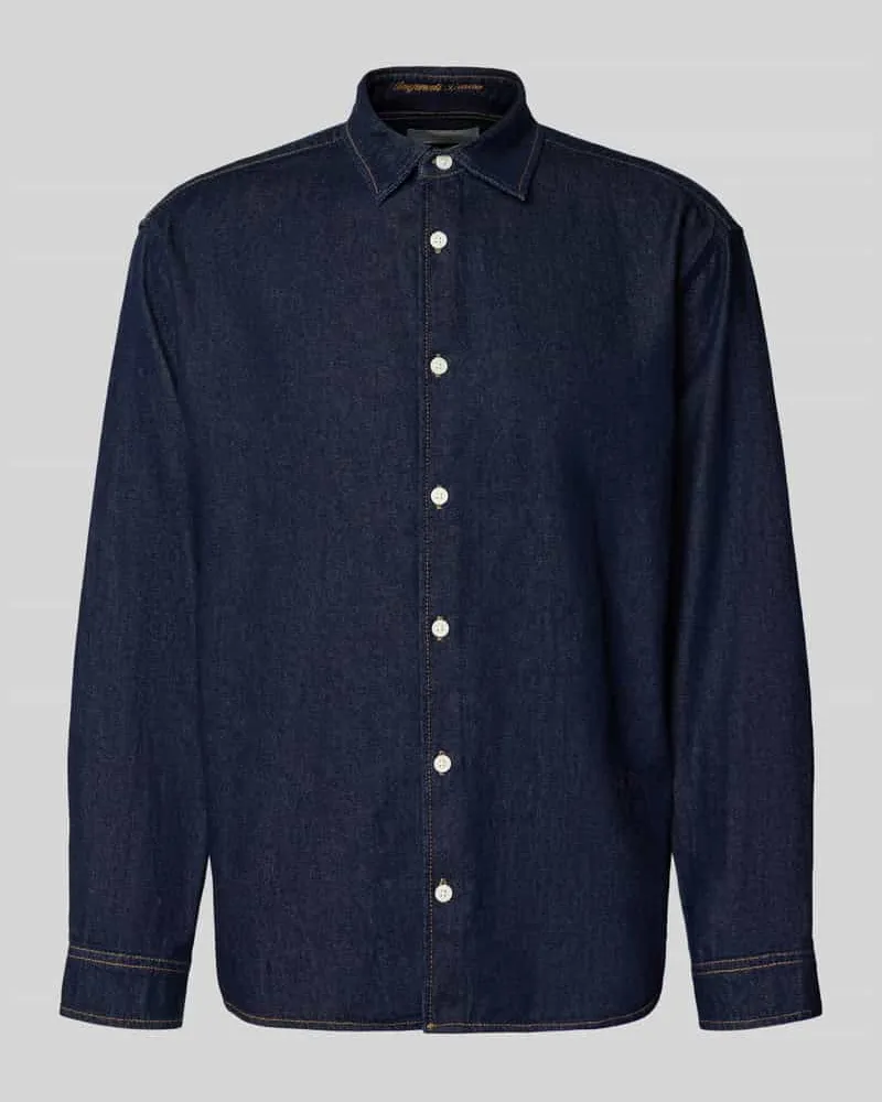 Jack & Jones Regular Fit Jeanshemd mit Kentkragen Modell 'NORREBRO Dunkelblau