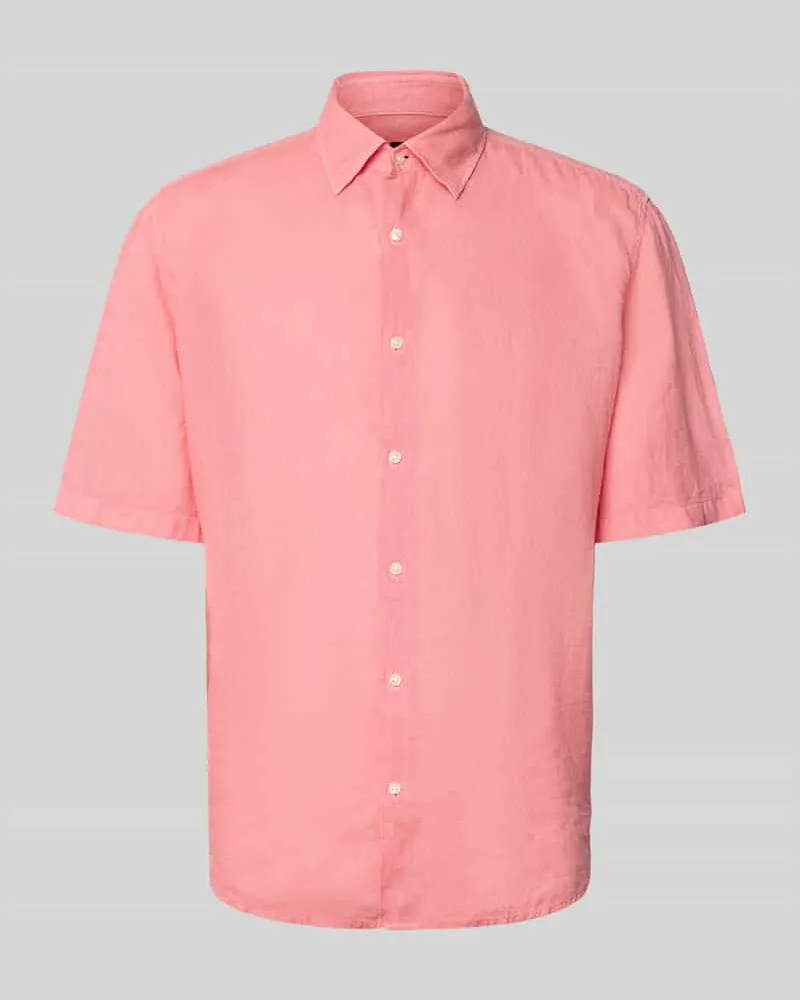 HUGO BOSS Regular Fit Leinenhemd mit kurzem Arm Modell 'RASH_2_M Hellrot