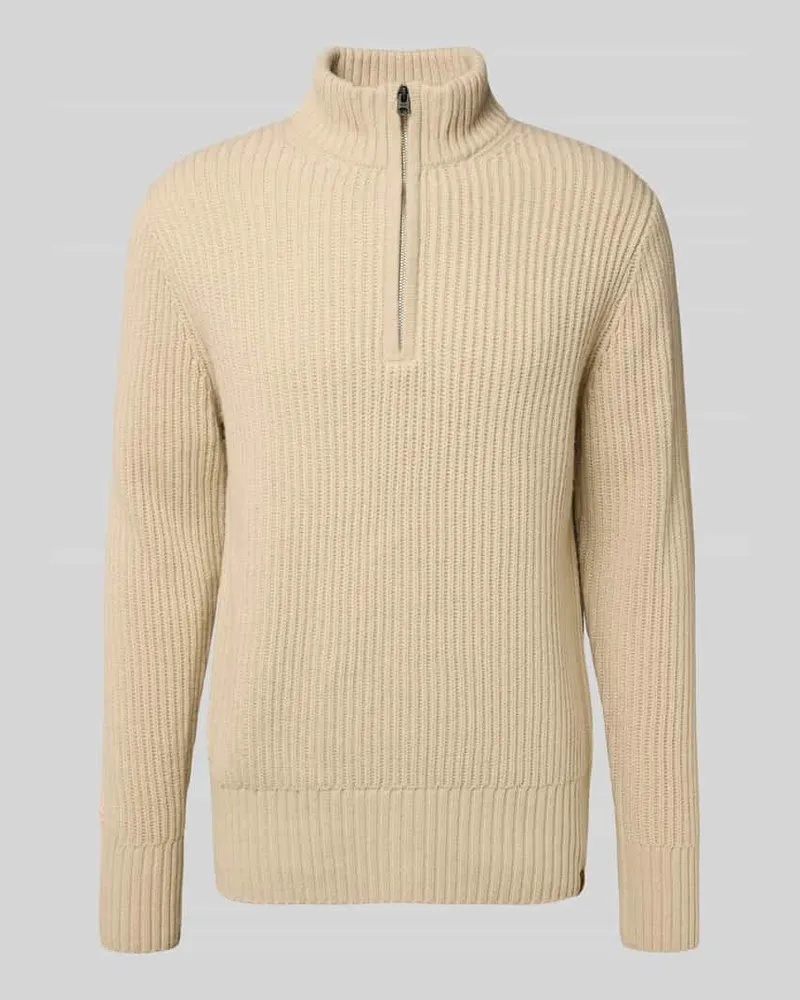 G-STAR RAW Strickpullover aus Lanawoll-Mix mit Stehkragen und Reißverschluss Offwhite