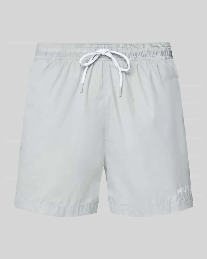HUGO BOSS Badeshorts mit Label Print Modell 'HAITI Mittelgrau