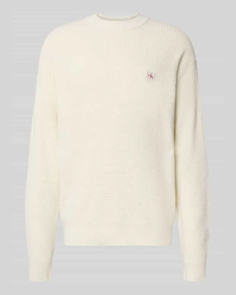 Calvin Klein Strickpullover mit Strukturmuster und Rundhalsausschnitt Offwhite