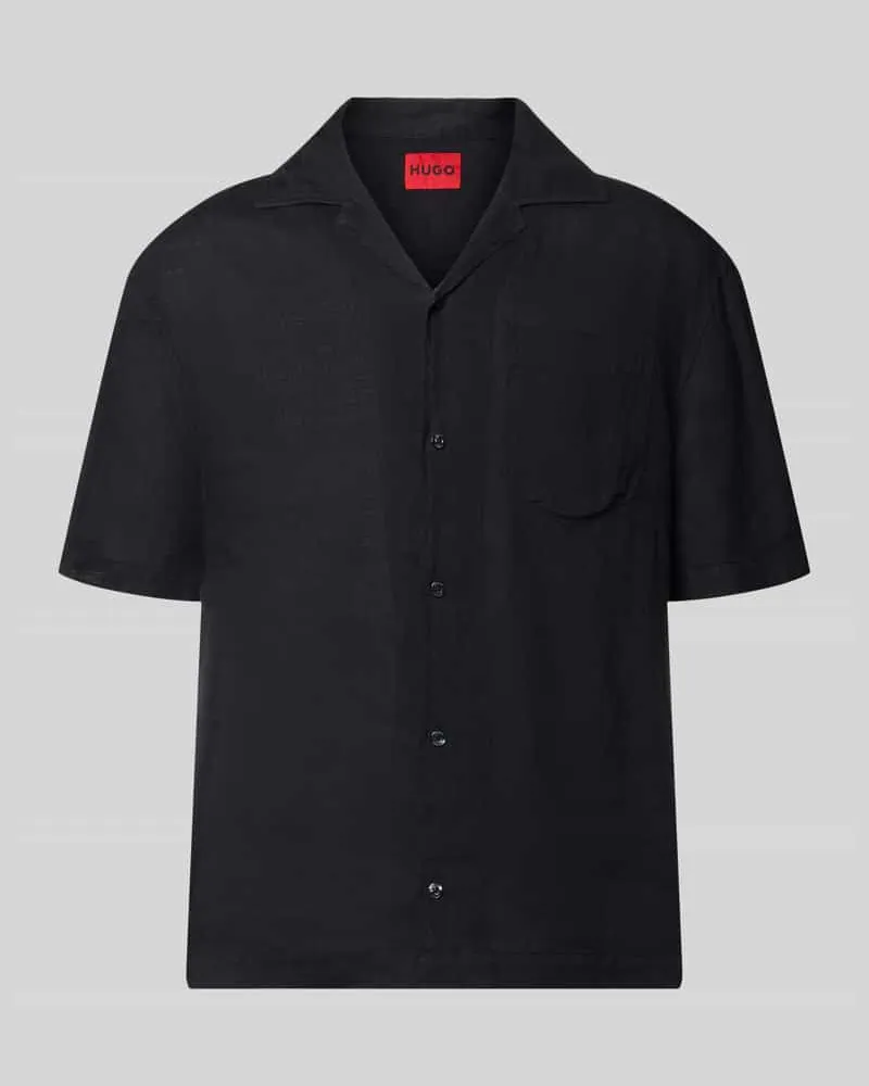 HUGO BOSS Regular Fit Freizeithemd aus reinem Leinen Modell 'EXOLINO Black