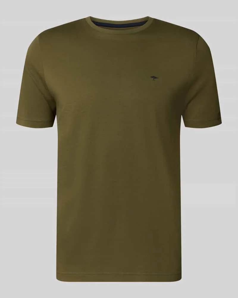 Fynch-Hatton T-Shirt mit Rundhalsausschnitt und Label-Stitching Oliv