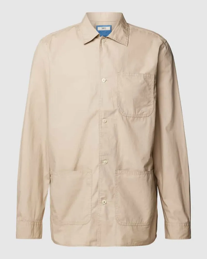 JAKE*S Slim Fit Business-Hemd mit Brusttasche Ecru