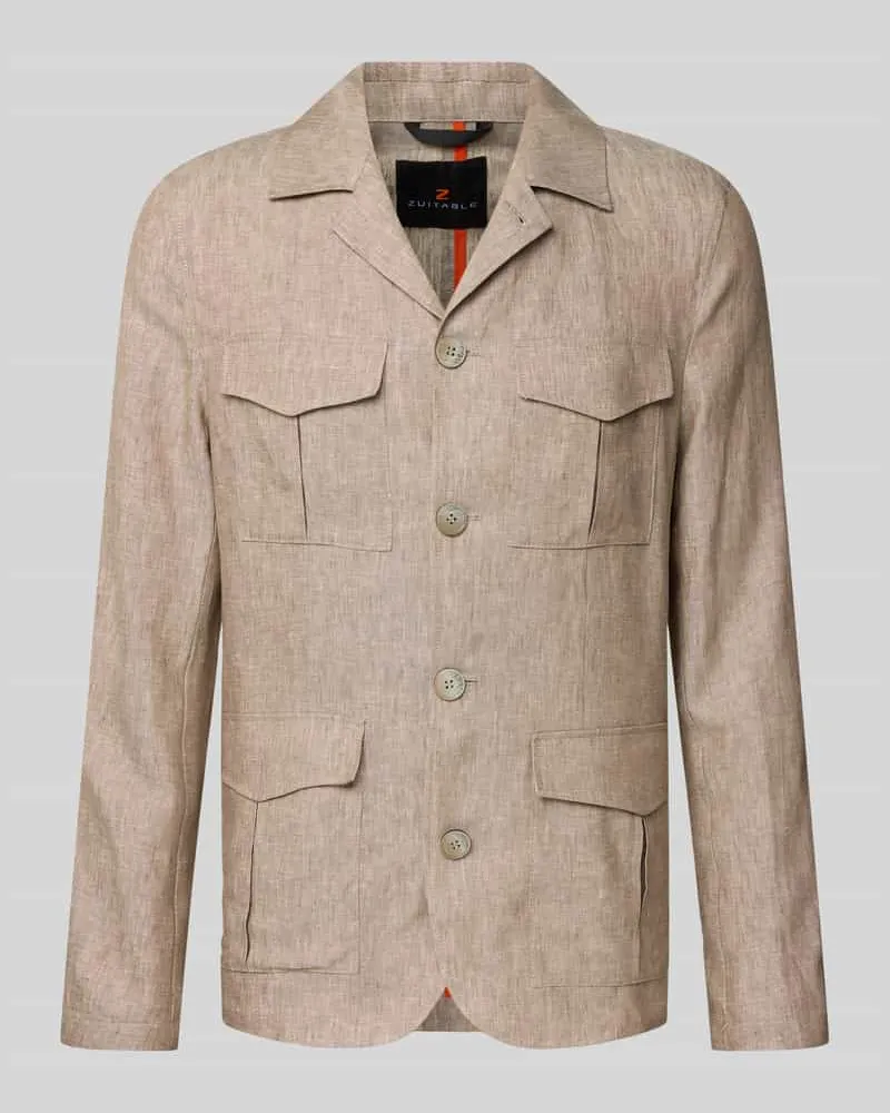 Zuitable Hemdjacke aus Leinen mit Pattentaschen Beige