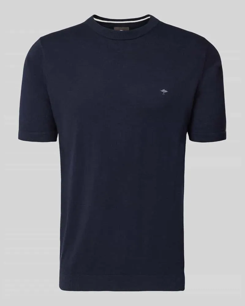 Fynch-Hatton Regular Fit T-Shirt mit Leinen-Anteil in Strick-Optik Marine