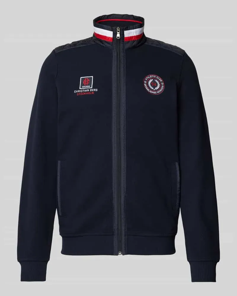 Christian Berg Sweatjacke mit Label-Stitching Marine