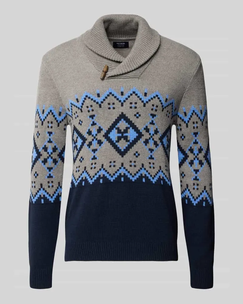 McNeal Slim Fit Strickpullover aus Baumwoll-Mix mit Troyer-Kragen Dunkelblau