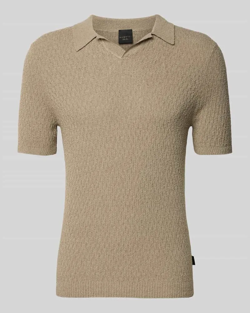 Bugatti Slim Fit Strick-Poloshirt mit Strukturmuster Sand