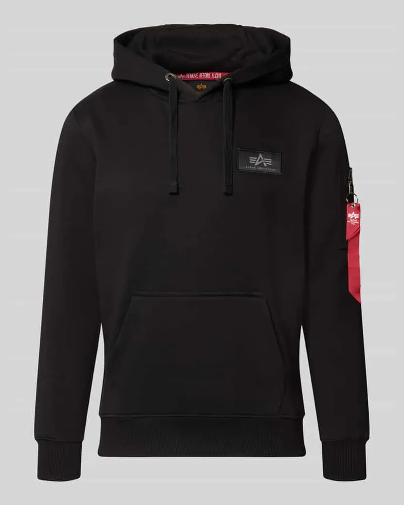 Alpha Industries Hoodie mit Känguru-Tasche und rückseitigem Label-Print Black
