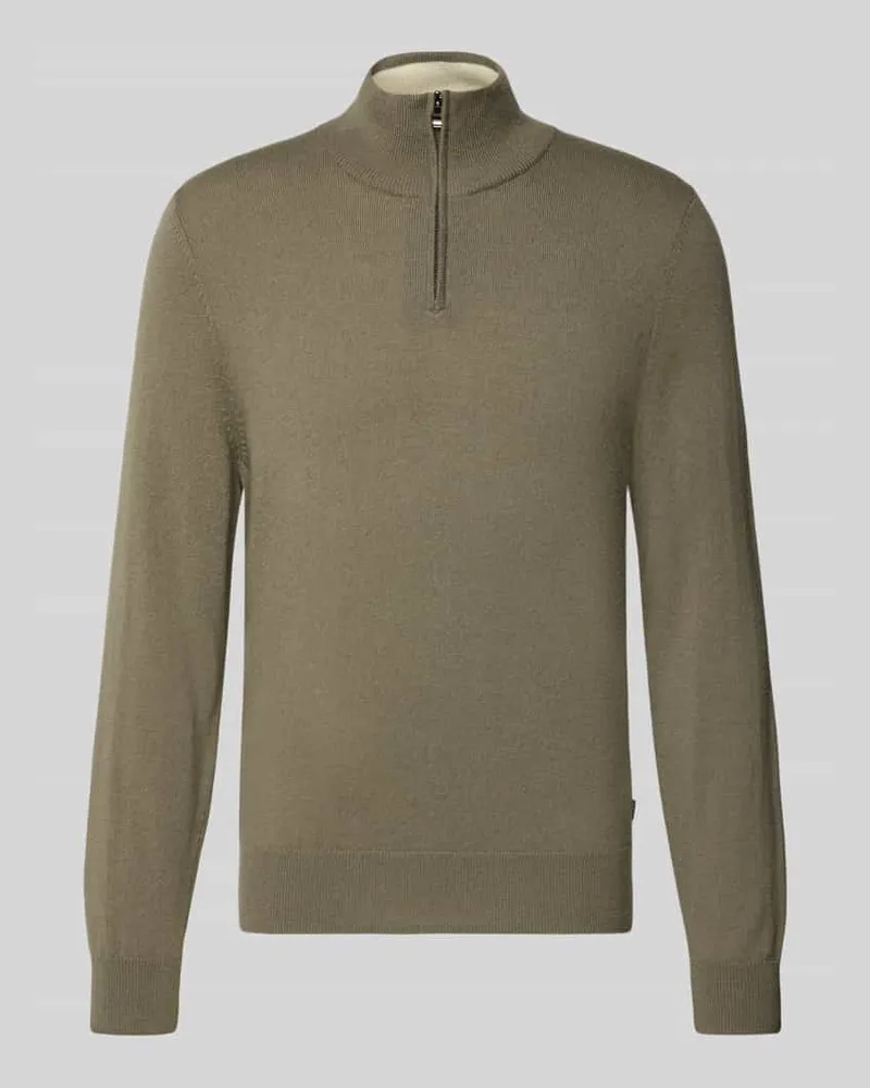 HUGO BOSS Regular Fit Troyer aus Schurwoll-Kaschmir-Mix Modell 'HEMARLO Schlamm