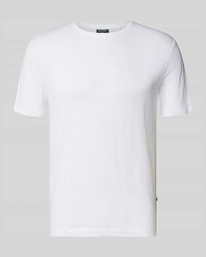 Olymp T-Shirt aus Leinen-Elasthan-Mix mit Rundhalsausschnitt Weiss