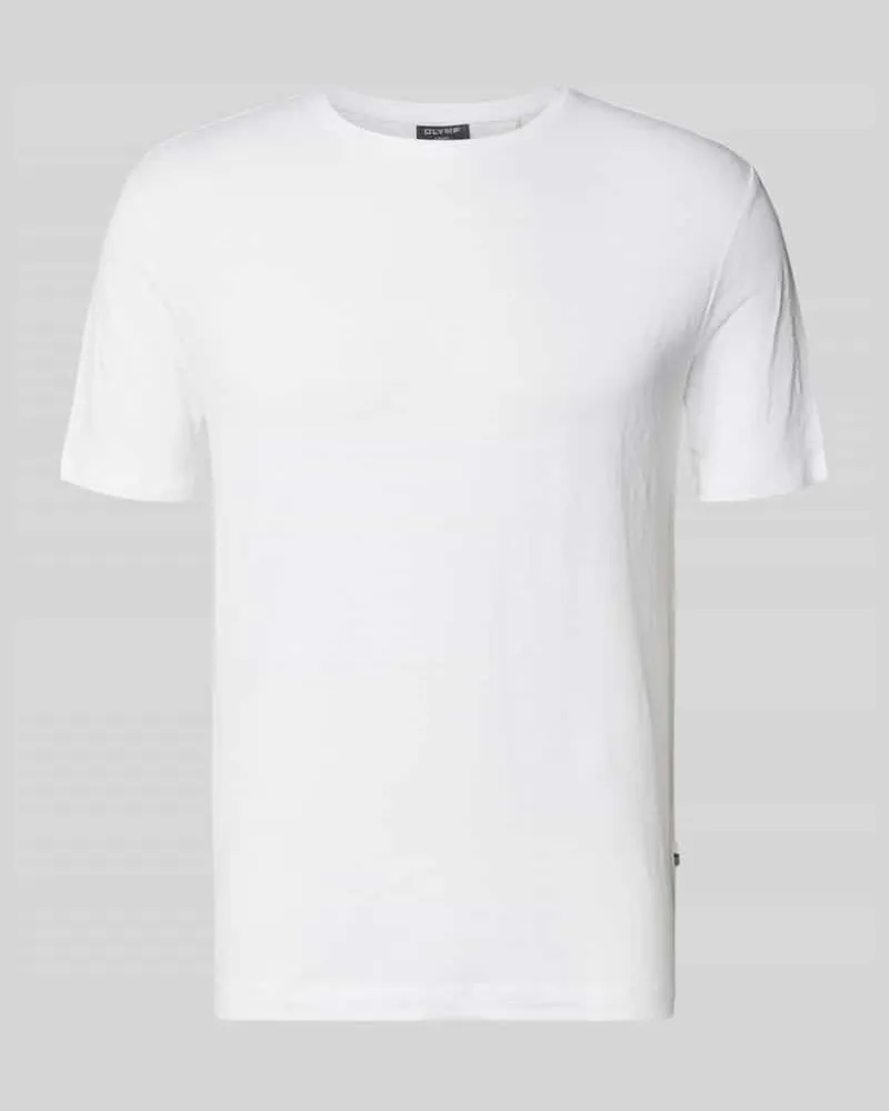 Olymp T-Shirt aus Leinen-Elasthan-Mix mit Rundhalsausschnitt Weiss