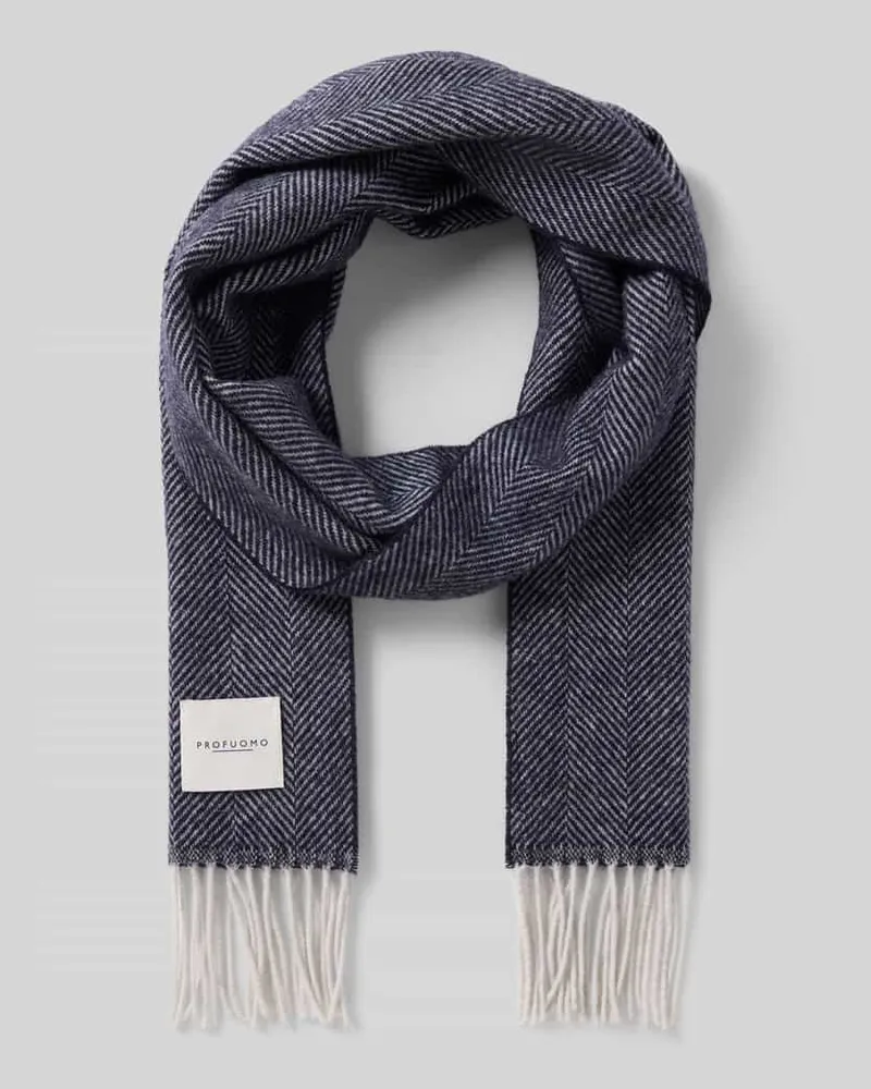 Profuomo Schal aus reiner Wolle mit Label-Detail Marine