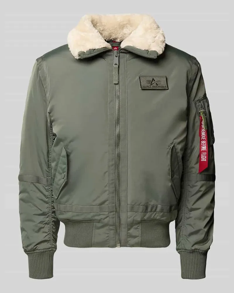 Alpha Industries Bomberjacke mit Reißverschluss und Label-Patch Oliv