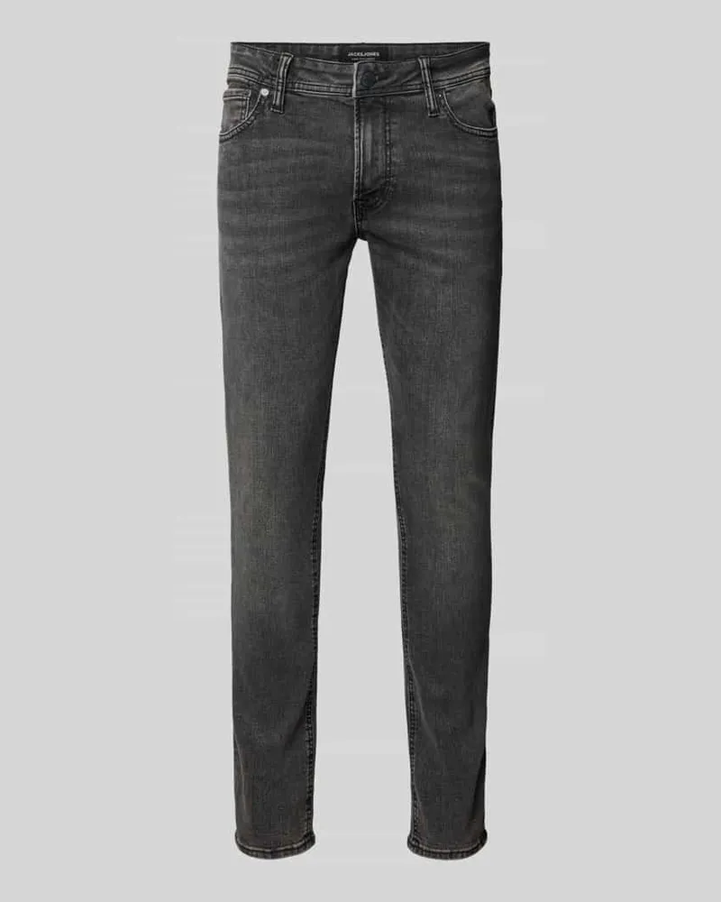 Jack & Jones Skinny Fit Jeans im 5-Pocket-Design Modell 'LIAM Anthrazit