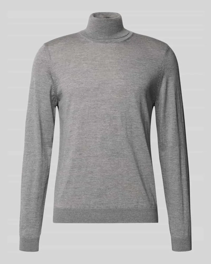 HUGO BOSS Regular Fit Rollkragenpullover aus reiner Schurwolle Modell 'MUSSO Hellgrau