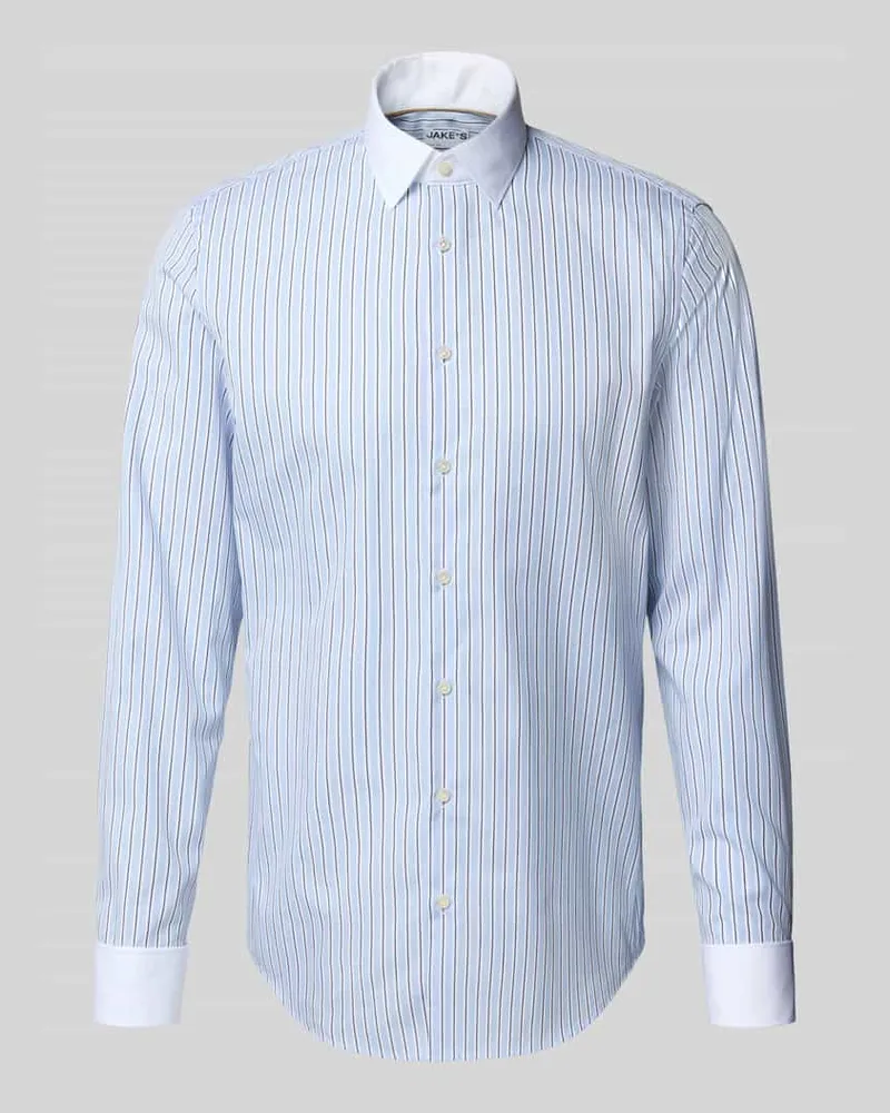 JAKE*S Regular Fit Freizeithemd aus Baumwolle mit Sportmanschetten Bleu