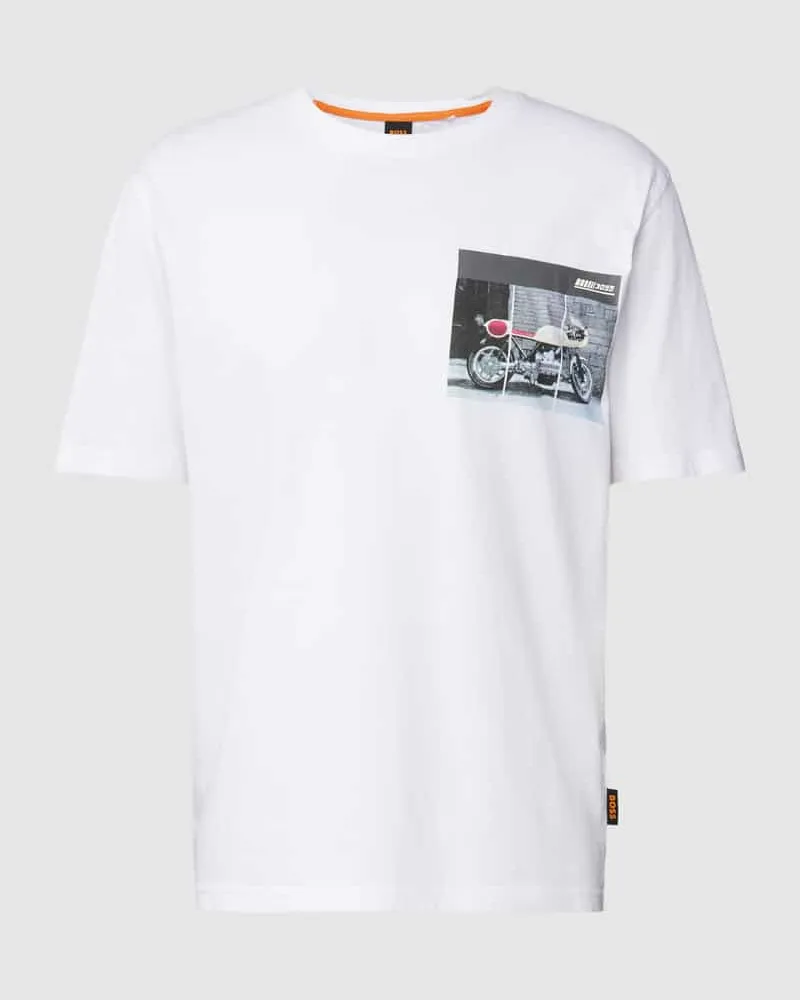 HUGO BOSS Relaxed Fit T-Shirt mit Motiv-Print Weiss