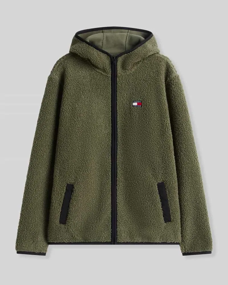 Tommy Hilfiger Regular Fit Teddy- / Webpelzjacke mit Kapuzenkragen Oliv