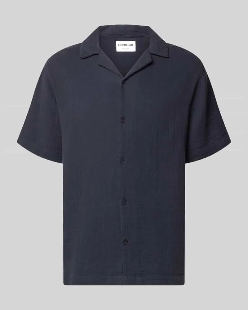 Lindbergh Relaxed Fit Freizeithemd mit Strukturmuster Dunkelblau