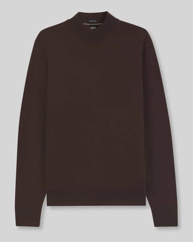 HUGO BOSS Regular Fit Pullover aus reiner Schurwolle Modell 'Bjarno Dunkelbraun